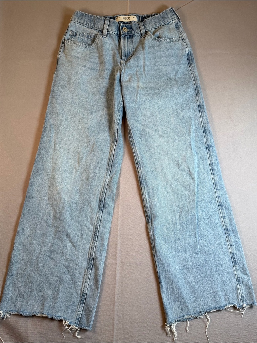 Hollister szS Low Rise Baggy Light Blue Jeans Frayed Hem Elastic Waistband 90s
